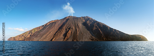 The stromboli vulcano erupting on the 