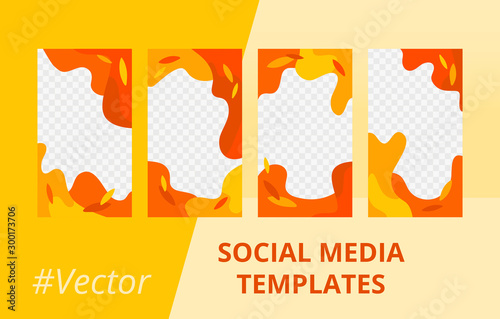 Autumn design backgrounds for social media banner with fluid wave shape. Set of editable mobile stories frame templates. Trendy minimalist mockup for blog or shop. Vector illustration
