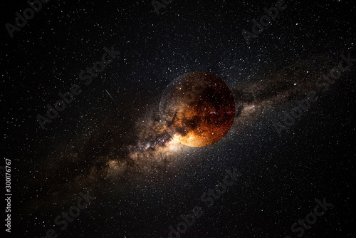 Exoplanet and galaxy 3D render