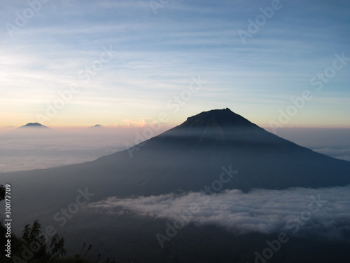 Sunrise in the mountains. Mount Sumbing seen from Mount Sindoro  Central Java  Indonesia  2167 