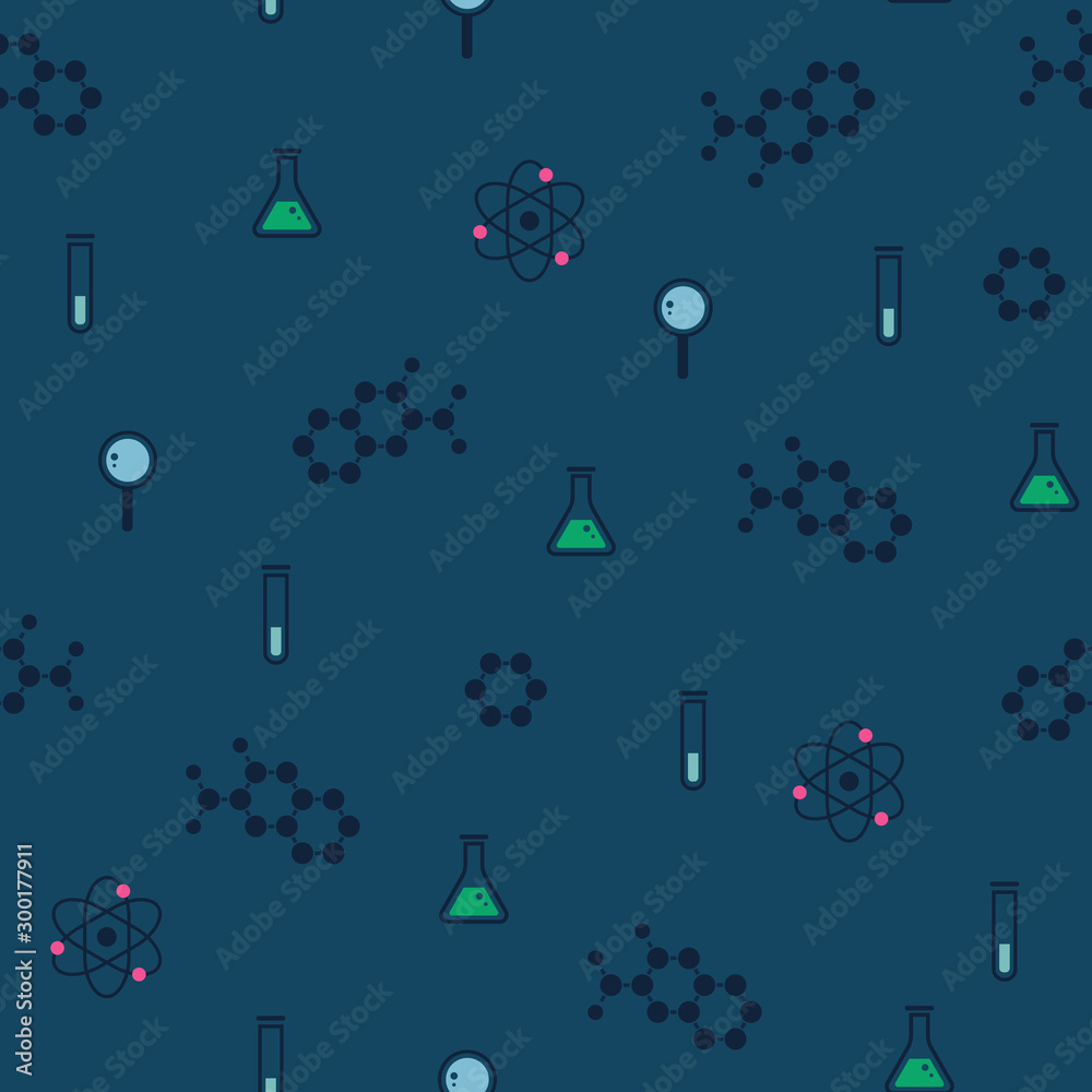 Science seamless pattern. Retro style vector scientific background, cute vintage chemistry, physics or biology template for wrapping paper, web design, patchwork, sewing or sheet fabric Science seamless pattern. Retro style vector scientific background, cute vintage chemistry, physics or biology template for wrapping paper, web design, patchwork, sewing or sheet fabric