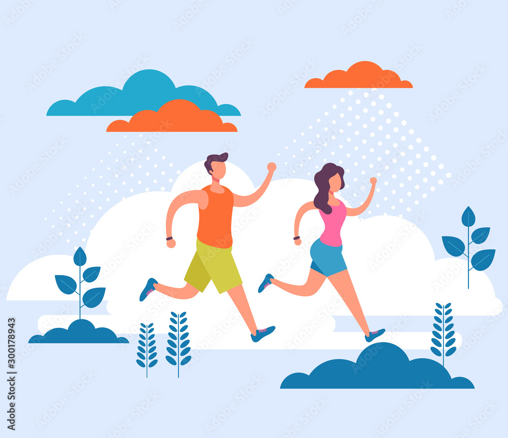 Sporty athletics joggers people characters running concept. Vector flat graphic design cartoon illustration