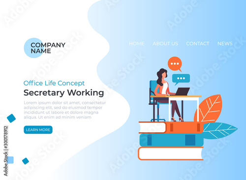 Secretary woman character working at workplace. Vector flat graphic design cartoon illustration
