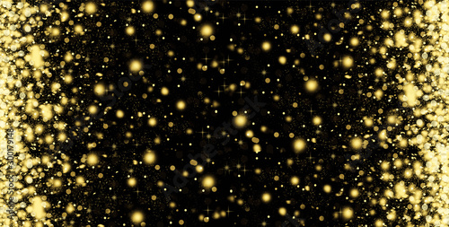 Christmas abstract background of golden snow on a black background.