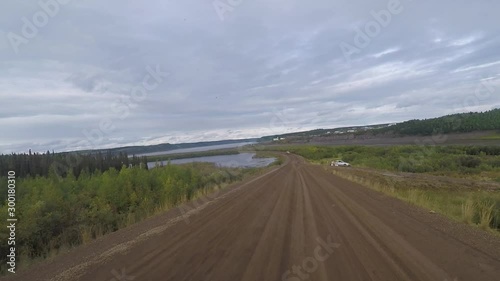 First person view driving towards Makenzie River on Dempster Highway to the Artiic Ocean. photo