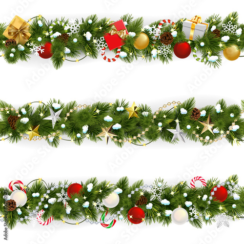 Vector Snowy Christmas Pine Border