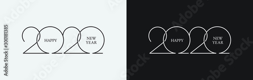 Happy New Year 2020 line drawing typography. Cover of business diary for 2020 with wishes. Brochure design template, card, banner. Vector illustration. Isolated on white background. Merry Christmas.