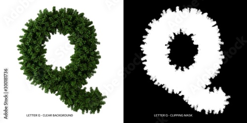 Letter Q uppercase of leaves. Alphabet plants.