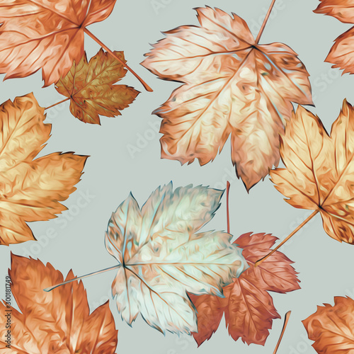 Maple leaves seamless pattern. Watercolor background.