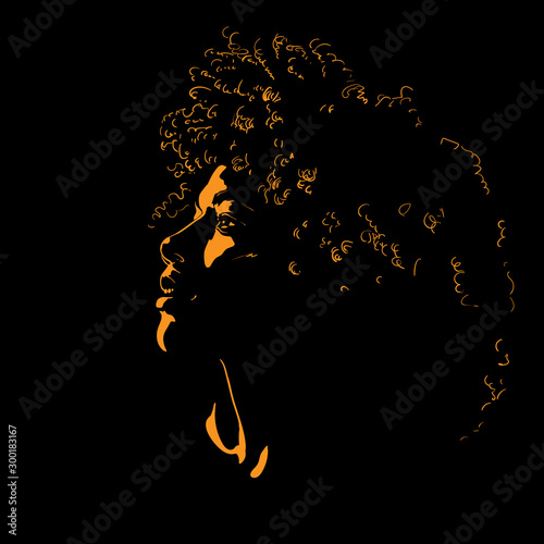 African pretty woman with afro hair style portrait silhouette in contrast backlight. Vector. Illustration. photo