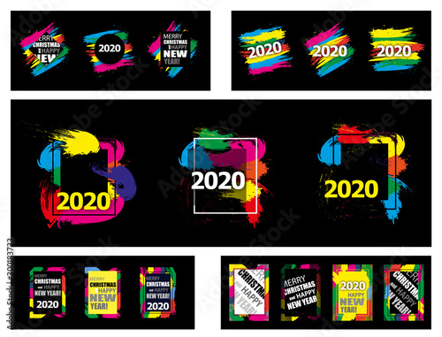 Set modern frame for Happy New Year 2020 and Christmas . Dynamic geometric colorful design elements for a flyer, business cards, brochures, presentations, etc. Vector
