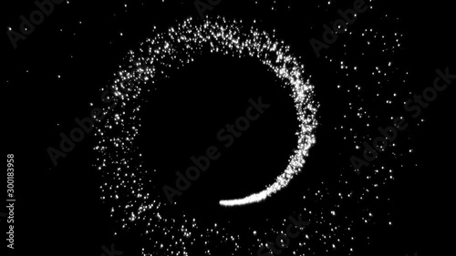 Gold glittering star dust circle of trail sparkling particles on black background. 4k video