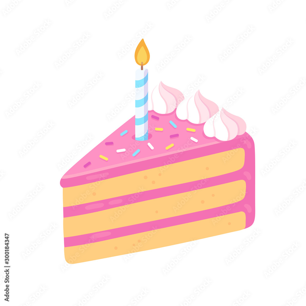 Birthday cake slice with candle Stock Vector Adobe Stock