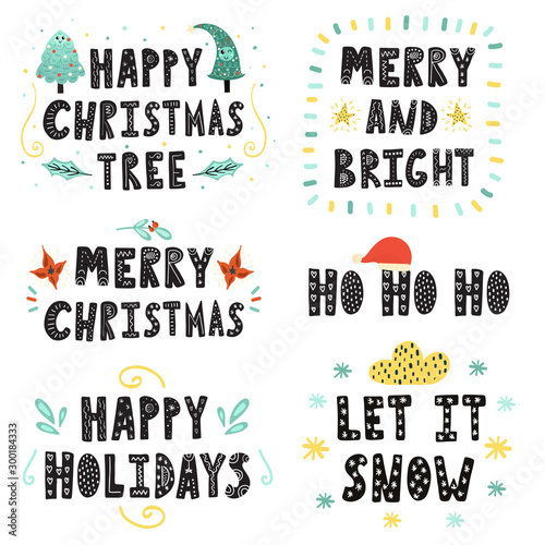 Christmas lettering set. Hand drawn quotes collection