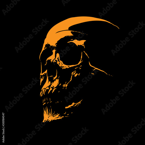 Scull portrait silhouette in contrast backlight. Vector. Illustration.