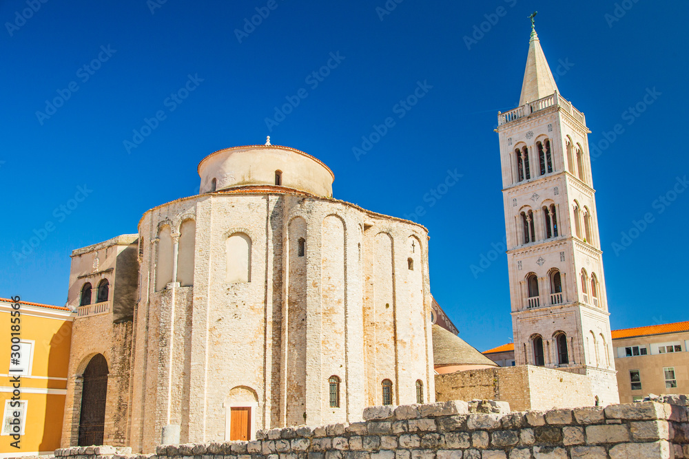 Croatia, Dalmatia, city of Zadar, Saint Donatus church from 9th century on the old Roman forum ruins, historic architecture and popular tourist site
