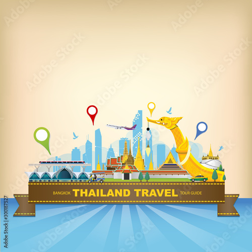 vector Bangkok Thailand transportation, Bangkok city Travel tour guide, Bangkok  skyline,  landmark of thailand