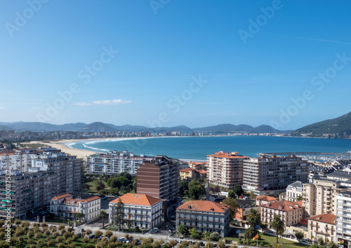 Top panorama Laredo city in Cantabria  North of Spain   panorama with buildings  sea and sky