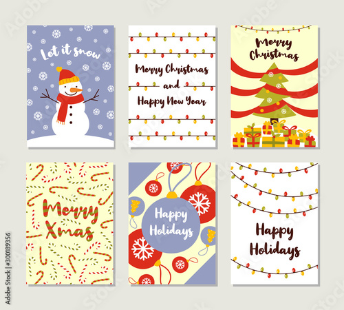 Set of Christmas and Happy New Year greeting cards