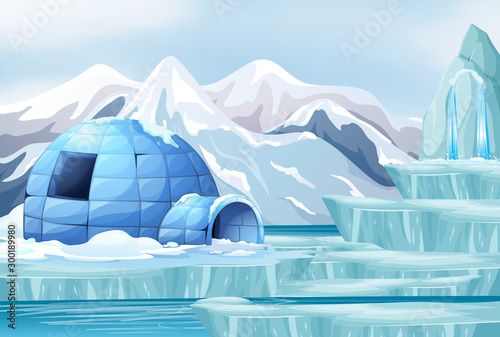 Background scene with igloo in arctic