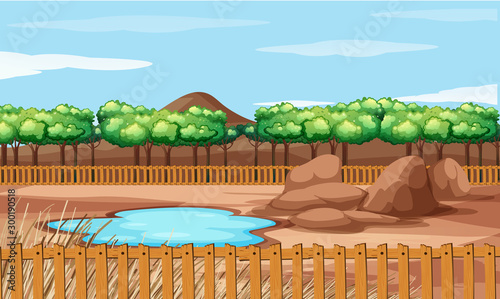 Background scene of park with little pond