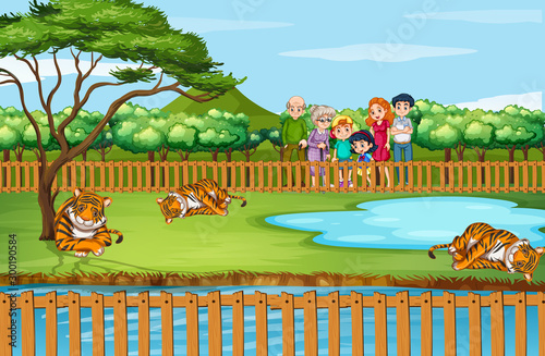 Scene with animals and people at the zoo