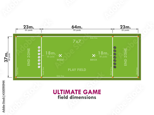 The dimensions of the field for the game with a flying disc. Ultimate game. Vector EPS 10