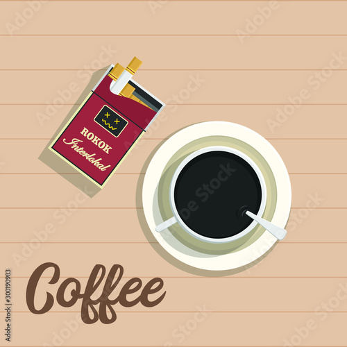 Coffee and Cigarette on Wooden Table Vector Illustration