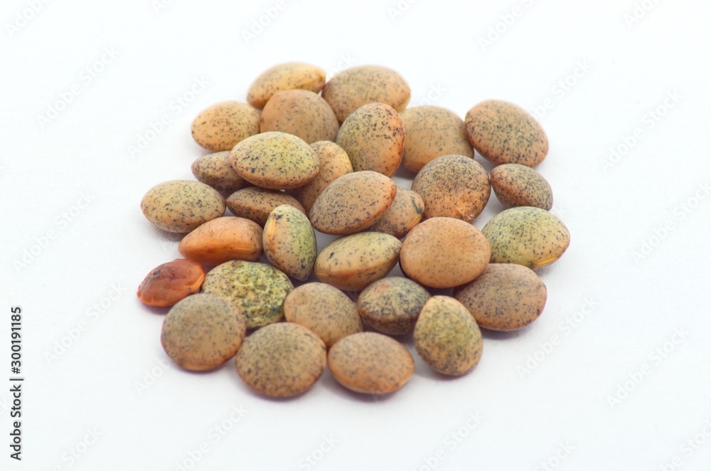 Brown lentils on an isolated white background Brown lentils on an isolated white background