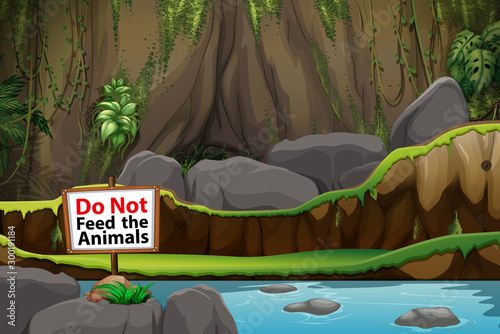 Background scene of park with no feeding sign