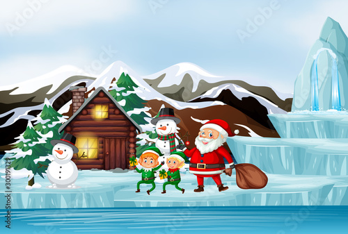 Christmas scene with Santa and elf