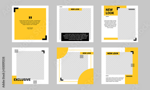 Set of Editable minimal square banner template. Black and yellow background color with stripe line shape. Suitable for social media post and web internet ads. Vector illustration with photo college