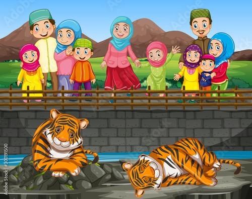 Scene with people visiting the zoo
