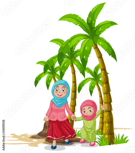 Scene with mother and daughter on the beach