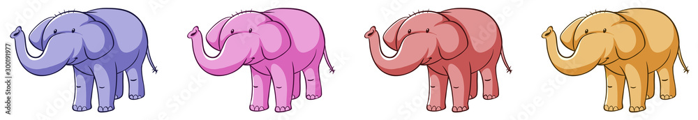 Isolated picture of elephant in different colors