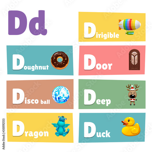 Vector letter D and words  pictures with D