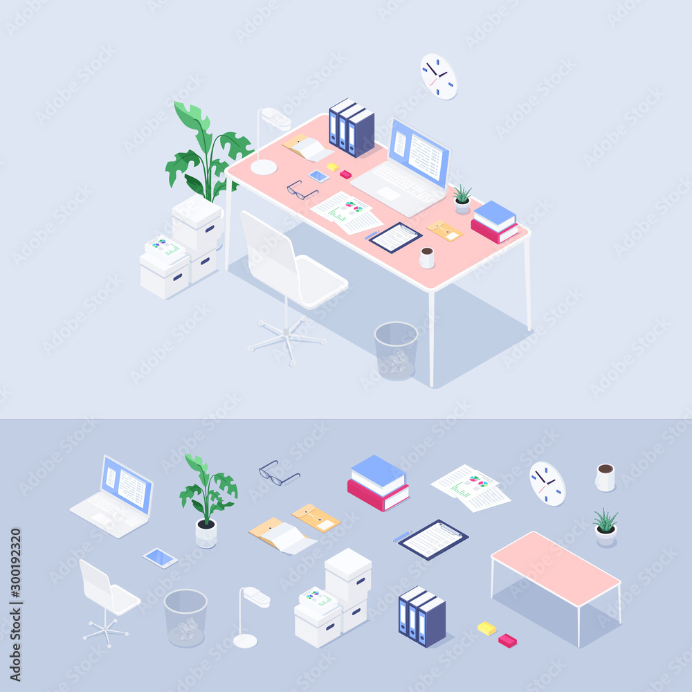 Isometric office concept. Workplace.