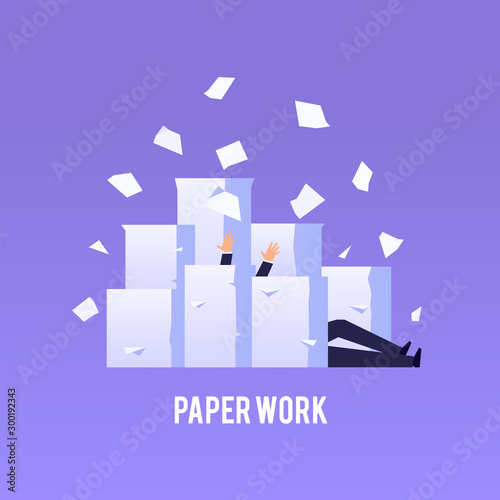 Businessman drowns under piles of papers.