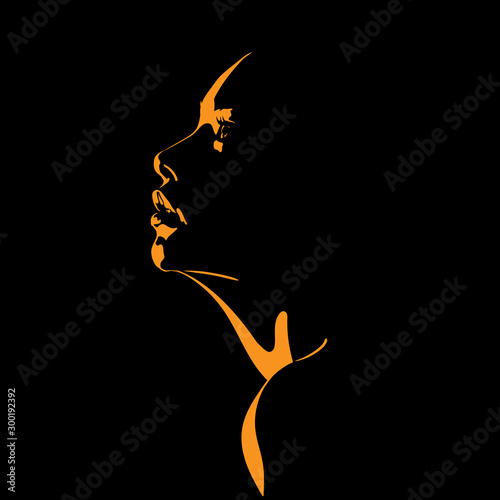 Beauty Woman Face silhouette in contrast backlight. Vector. Illustration.