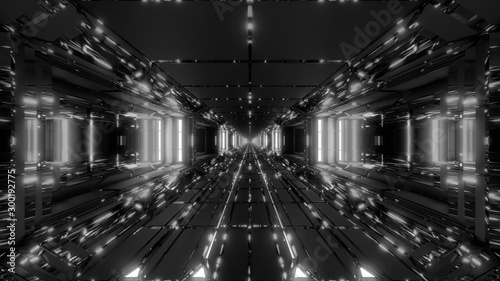 cool futuristic space scifi hangar tunnel corridor with nice reflections 3d illustration wallpaper background design © Michael