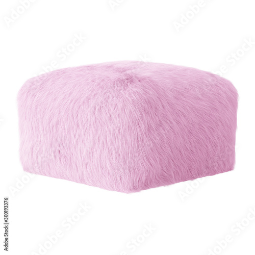 Beautiful soft pink pouf made of wool on an isolated background.3d rendering