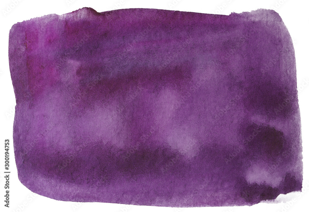 watercolor purple stain on a white background isolated. drawn by brush on paper with water. dried watercolor paint element.