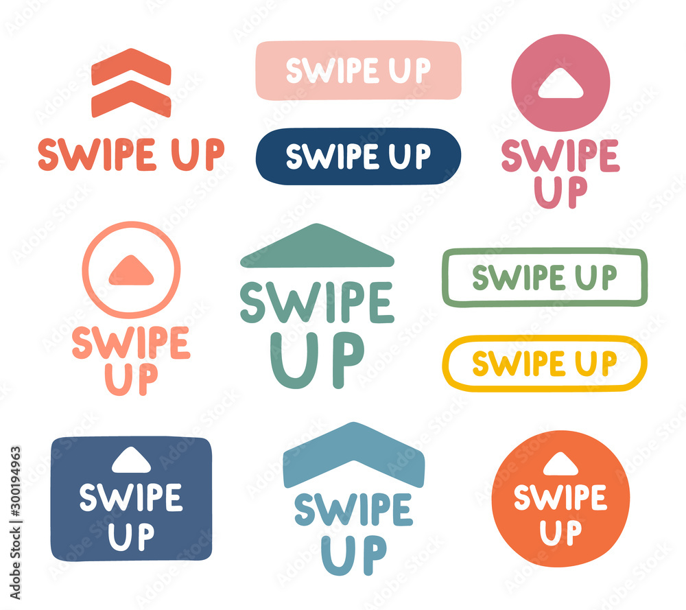 Hand drawn swipe up icon set isolated on white background for social media stories, scroll pictogram. Modern gradient. Arrow up logo for blogger Hand drawn swipe up icon set isolated on white background for social media stories, scroll pictogram. Modern gradient. Arrow up logo for blogger