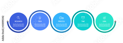 Business process infographic template. Colorful circular elements with numbers 5 options or steps. Vector illustration graphic design