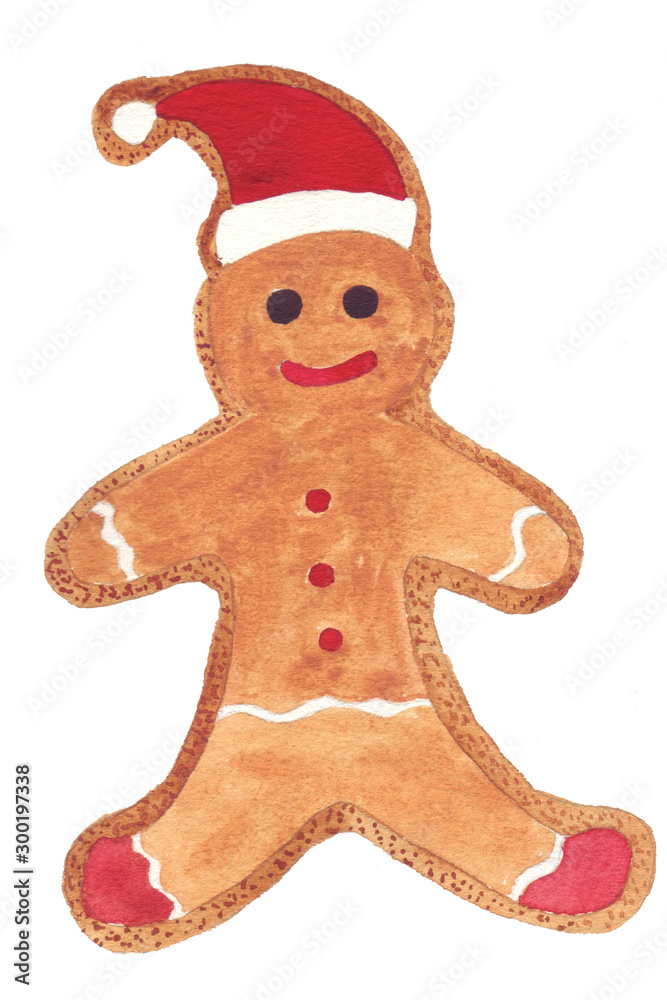 Delicious Christmas and New Year gingerbread in the form of a gingerbread Man. Watercolor hand drawn illustration Delicious Christmas and New Year gingerbread in the form of a gingerbread Man. Watercolor hand drawn illustration