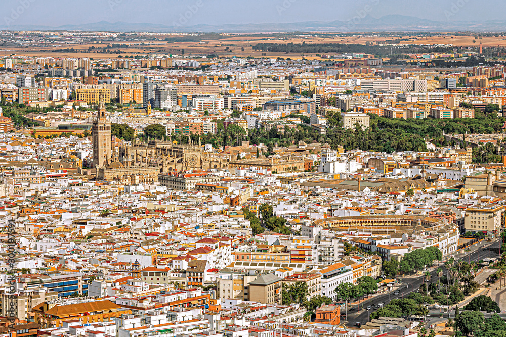 Aerial view of downtown Seville, Spain
