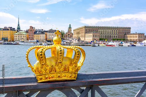 Stockholm old town with Royal palace and Royal crown, Sweden photo