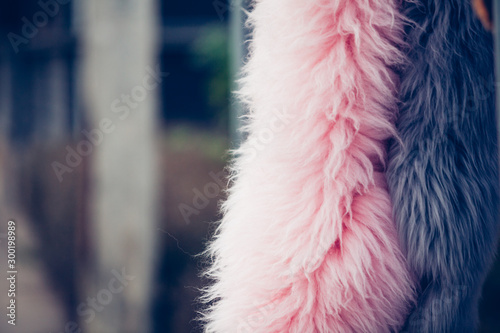 closeup of feathers from fake faux fur