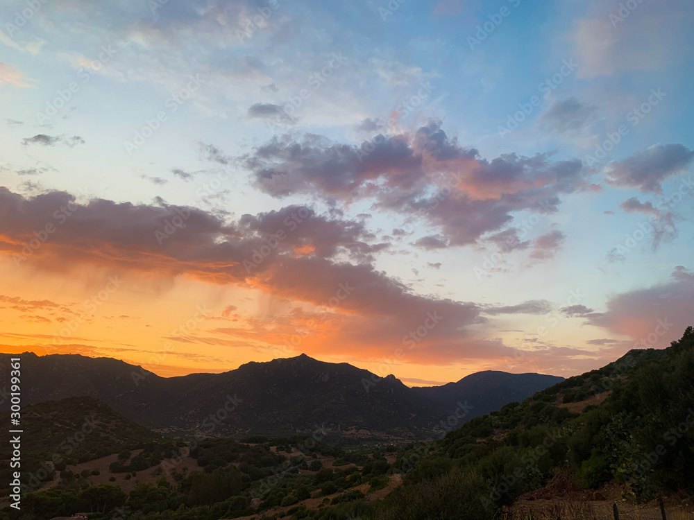Cape Carbonara panorama at sunset. Villasimius, Sardinia, Italy.