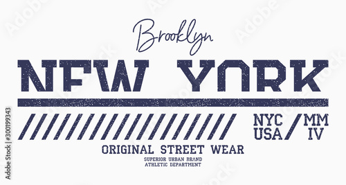 New York athletic t-shirt design. Brooklyn slogan typography for t shirt. Athletic apparel print with grunge. Vector illustration.